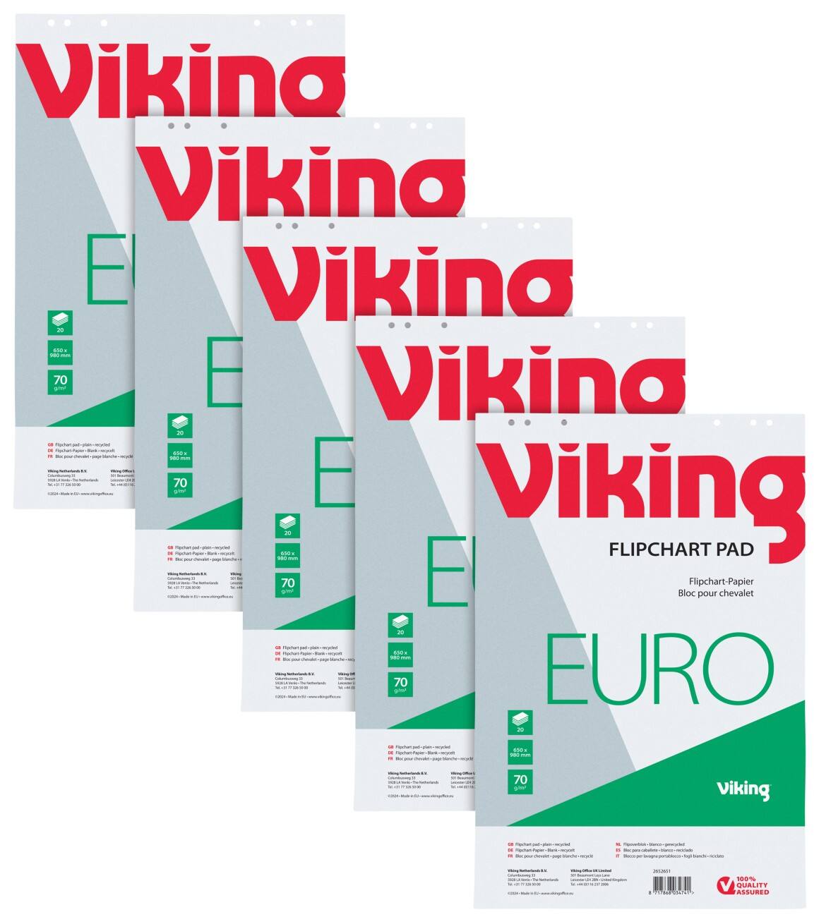 Viking Flipchart Pad Plain Euro 70 gsm 20 Sheets Pack of 5