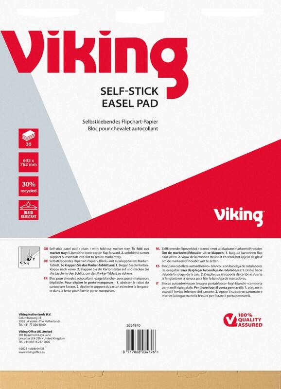 Viking Self Stick Meeting Chart Perforated 70 gsm 63.5 x 78 cm White 30 Sheets
