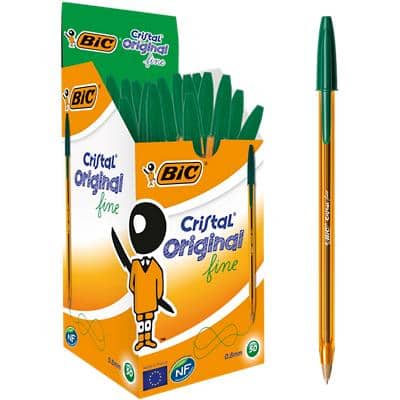 BIC Cristal Original Fine Ballpoint Pen 0.3 mm Green Non Refillable Pack of 50