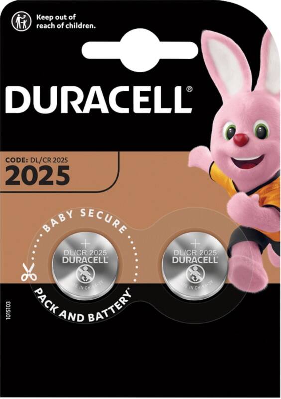 Duracell Button Cell DL2025B2 Batteries CR2025 3V Lithium Pack of 2