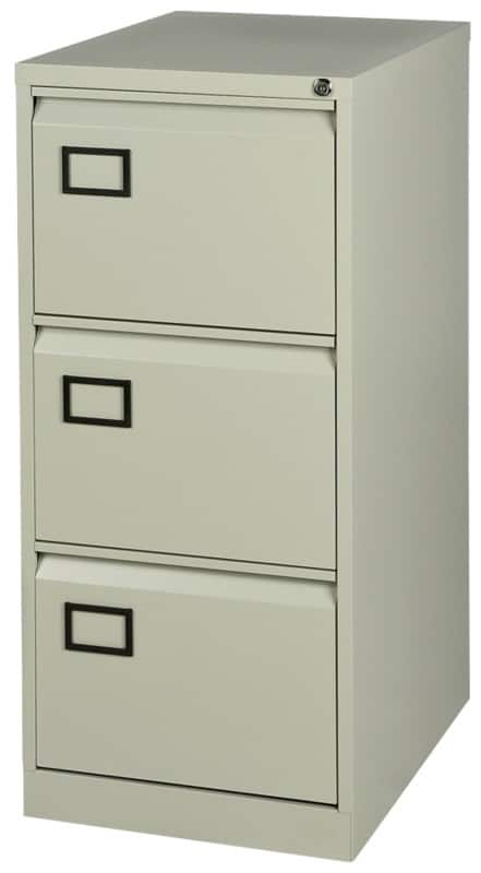 Bisley aoc steel filing cabinet 3 drawers lockable 470 x 622 x 1,016 mm grey