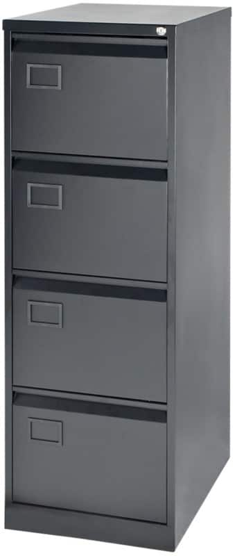 Bisley aoc steel filing cabinet 4 drawers lockable 470 x 622 x 1,312 mm black