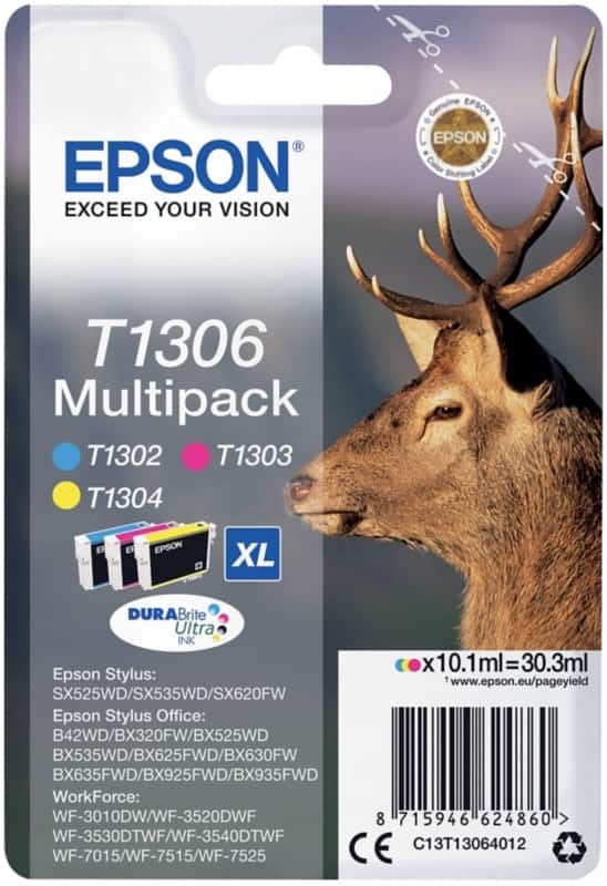 Epson T1306 Original Ink Cartridge C13T13064012 3 Colours Multipack Pack of 3