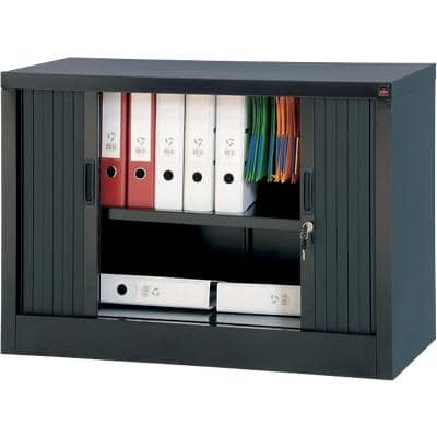 Realspace Tambour Cupboard Lockable with 1 Shelf Steel 1000 x 450 x 700mm Black