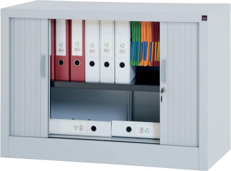 Viking Realspace Tambour Cupboard Steel 1 Shelf Lockable 1,000 x 450 x 700 mm Grey