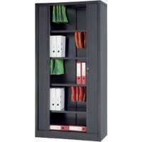 Realspace Tambour Cupboard Steel 4 Shelves Lockable 1,000 x 450 x 1,980 mm Black
