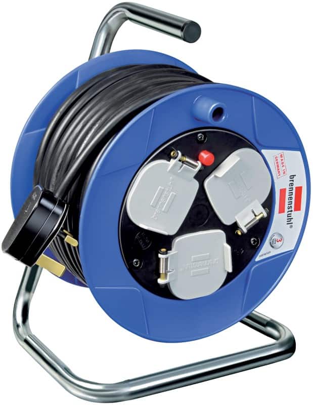 brennenstuhl Socket Cable Reel 3 Way Socket 15m Black & Blue