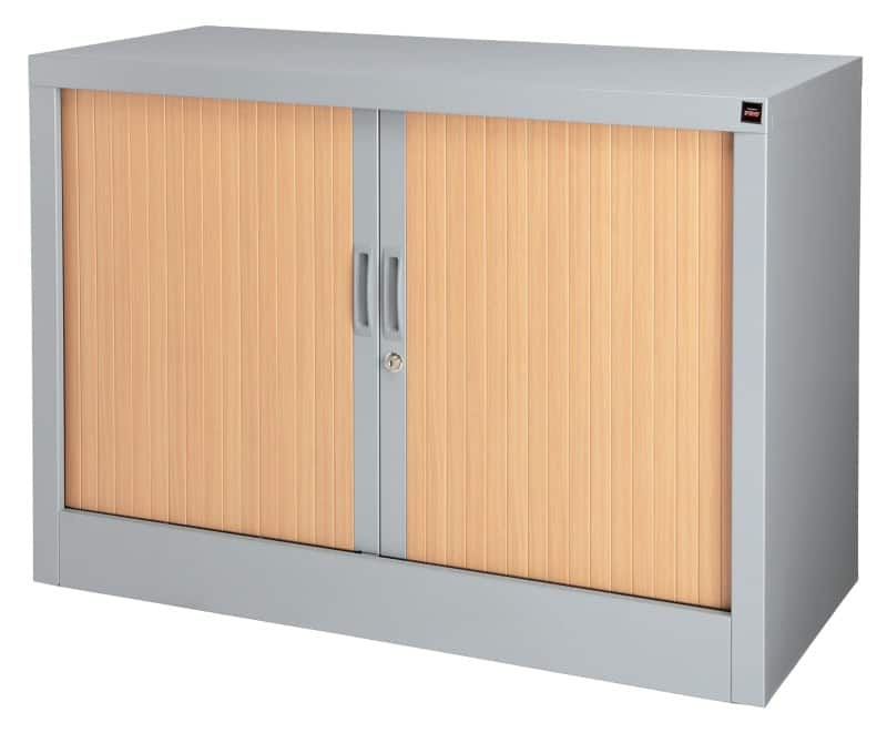 Viking Realspace Tambour Cupboard Steel 1 Shelf Lockable 1,000 x 450 x 700 mm Brown, Silver