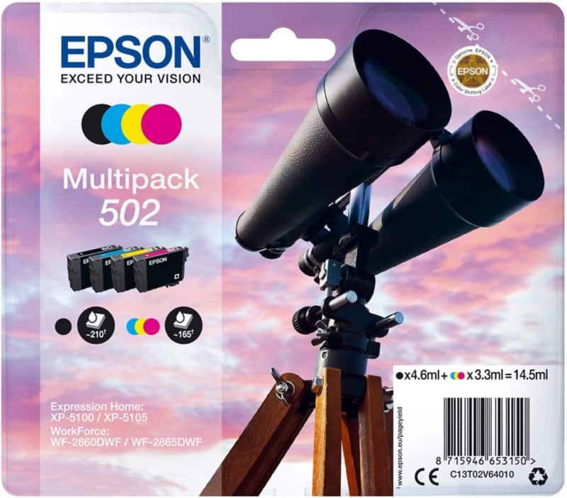 Epson 502 Original Ink Cartridge C13T02V64010 Black& 3 Colours Multipack Pack of 4