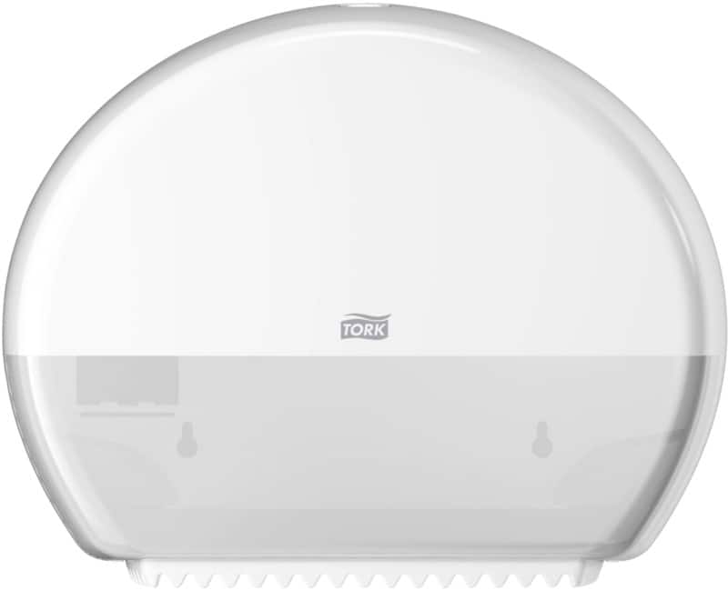 Tork Mini Jumbo Toilet Roll Dispenser White T2 Enclosed Elevation Range 555500