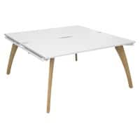 Dams International Rectangular Back to Back Desk with White Melamine Top and White Frame 4 Solid Oak Legs Fuze 1600 x 1600 x 725 mm