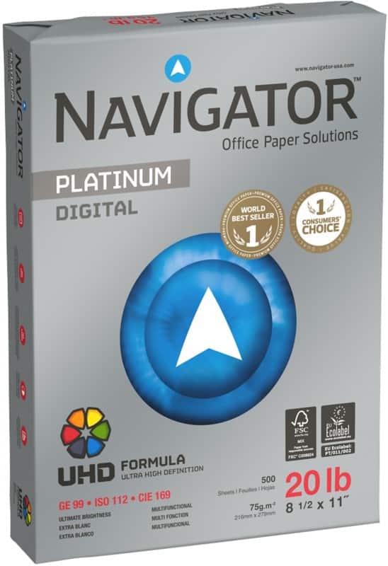 Navigator Platinum Digital US Letter Size Printer Paper 75 gsm Smooth White 500 Sheets Pack of 5