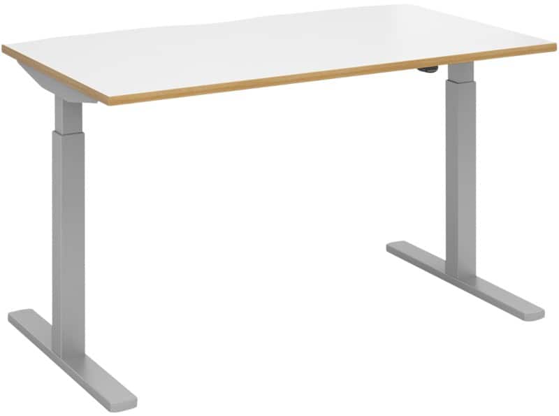 Elev8² Sit Stand Single Desk with White & Oak Edge Coloured Melamine Top and Silver Frame 2 Legs Mono 1400 x 800 x 675 - 1175 mm