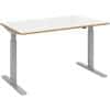 Elev8² Sit Stand Single Desk with White & Oak Edge Coloured Melamine Top and Silver Frame 2 Legs Mono 1400 x 800 x 675 - 1175 mm