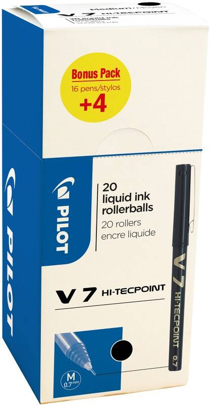 Pilot Hi-Tecpoint Non-retractable Rollerball Pen Black 0.4 mm Fine Rollerball Non Refillable Pack of 20