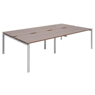 Dams International Rectangular Double Back to Back Desk with Walnut Melamine Top and Silver Frame 4 Legs Adapt II 2800 x 1600 x 725mm