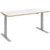 Elev8² Sit Stand Single Desk with White & Oak Edge Coloured Melamine Top and Silver Frame 2 Legs Mono 1600 x 800 x 675 - 1175 mm