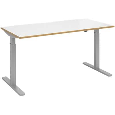 Elev8² Sit Stand Single Desk with White & Oak Edge Coloured Melamine Top and Silver Frame 2 Legs Mono 1600 x 800 x 675 - 1175 mm