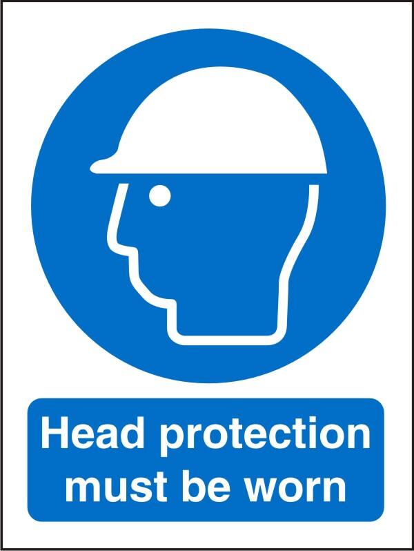 Mandatory Sign Head Protection Adhesive Plastic 30 x 20 cm