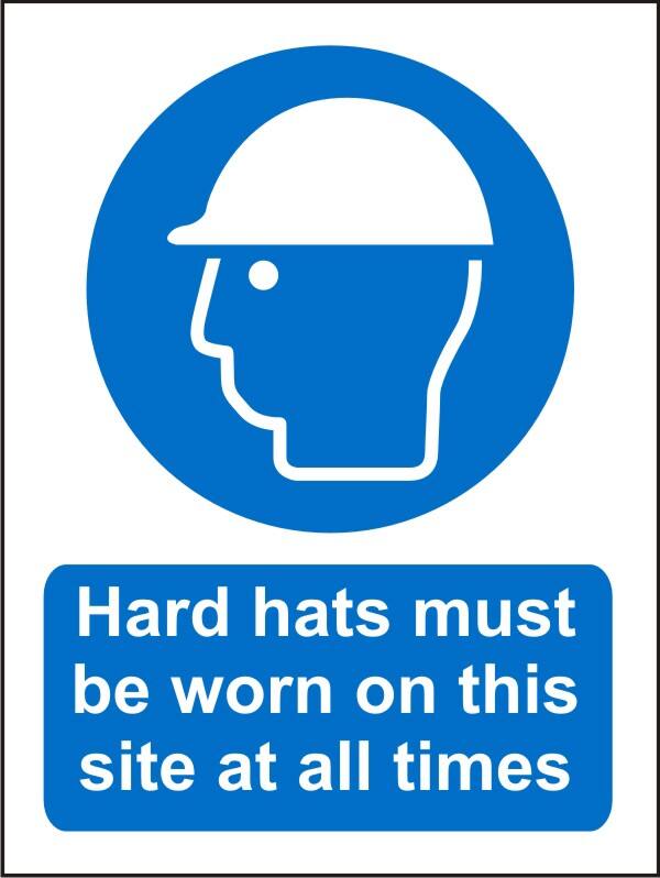 Mandatory Sign Hard Hats Adhesive Vinyl 20 x 15 cm