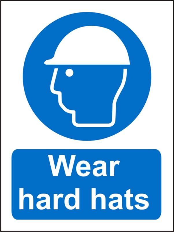 Mandatory Sign Wear Hard Hats Adhesive Vinyl 20 x 15 cm
