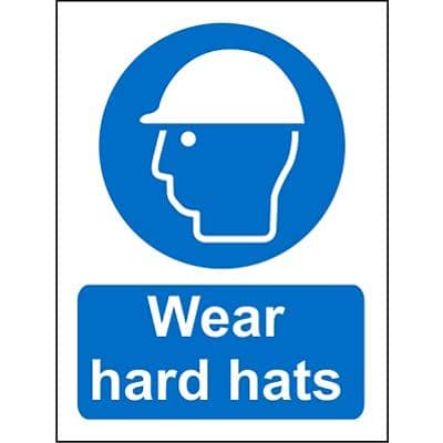 Mandatory Sign Wear Hard Hats Vinyl 30 x 20 cm