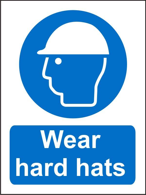 Mandatory Sign Wear Hard Hats Adhesive Plastic 30 x 20 cm