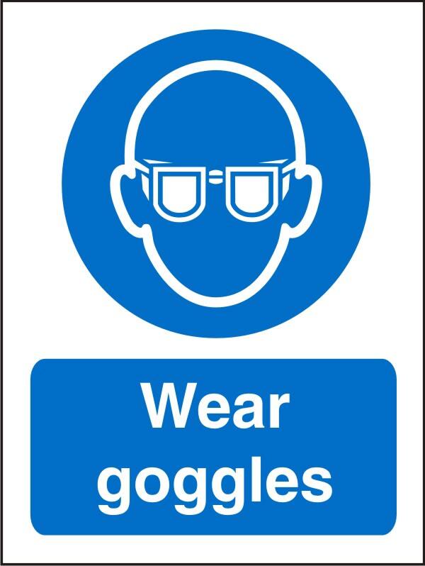 Mandatory Sign Wear Goggles Adhesive Vinyl 20 x 15 cm
