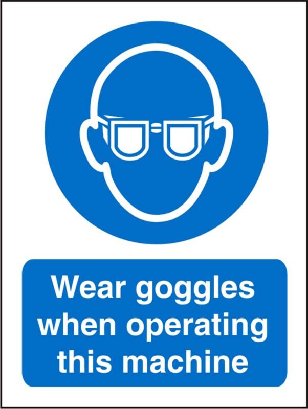 Mandatory Sign Wear Goggles with this Machine Adhesive Plastic 30 x 20 cm