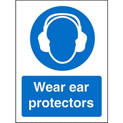 Mandatory Sign Wear Ear Protectors Vinyl Blue, White 20 x 15 cm