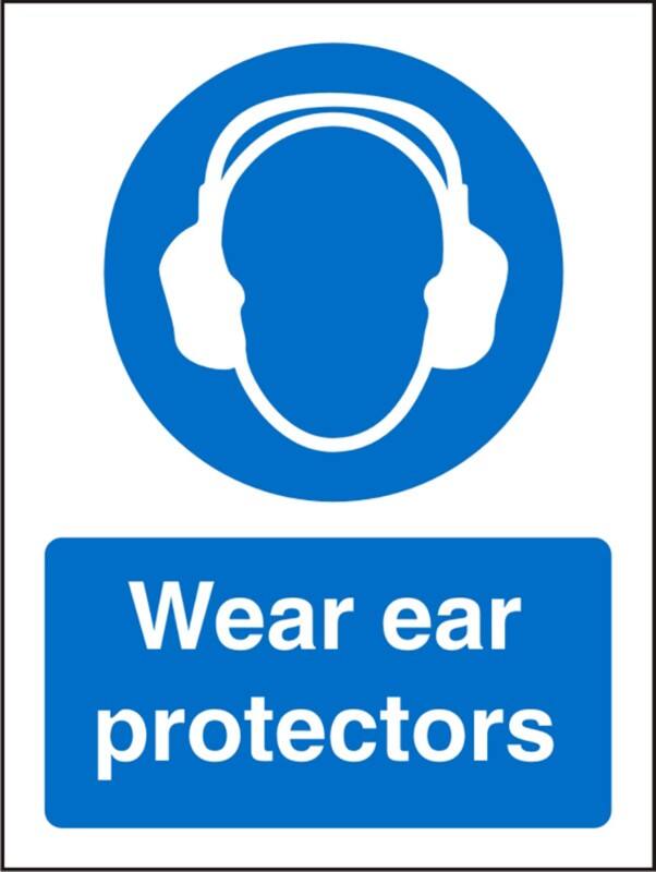 Mandatory Sign Wear Ear Protectors Adhesive Plastic 20 x 15 cm