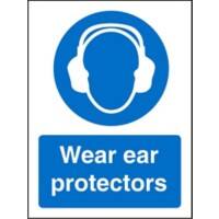 Mandatory Sign Wear Ear Protectors Adhesive Plastic 20 x 15 cm