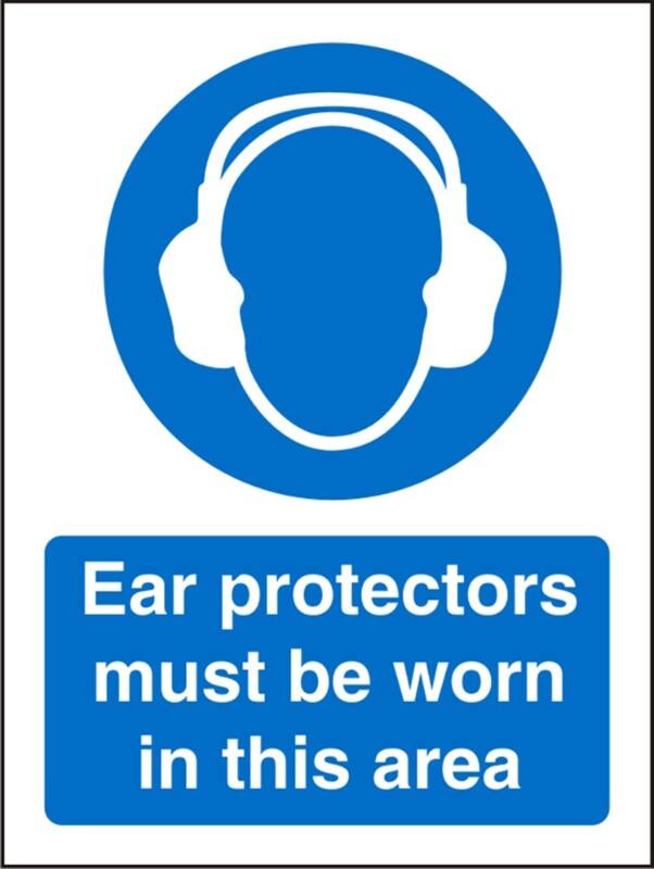 Mandatory Sign Ear Protectors in this Area Adhesive Plastic 20 x 15 cm