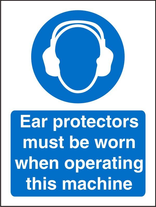Mandatory Sign Ear Protectors With This Machine Adhesive Plastic 20 x 15 cm