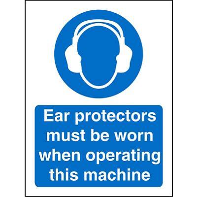 Mandatory Sign Ear Protectors With This Machine Plastic Blue, White 30 x 20 cm