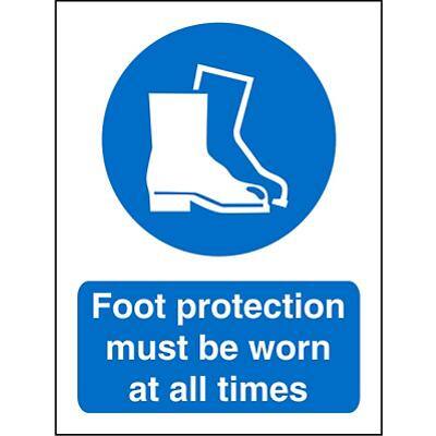 Mandatory Sign Foot Protection Worn at All Times Plastic Blue, White 30 x 20 cm