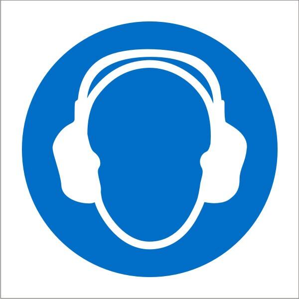 Mandatory Sign Ear Protection Adhesive Plastic 20 x 20 cm