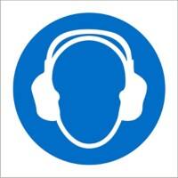Mandatory Sign Ear Protection Adhesive Plastic 20 x 20 cm