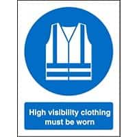 Mandatory Sign High Vis Clothing Must Be Worn Vinyl Blue, White 20 x 15 cm