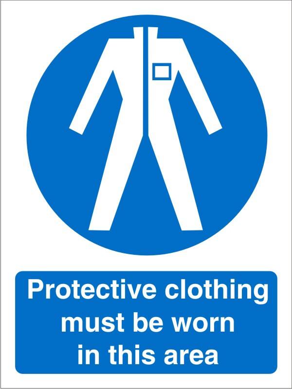 Mandatory Sign Wear Protective Clothing In This Area Adhesive Plastic 30 x 20 cm