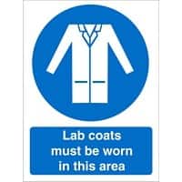 Mandatory Sign Lab Coats Must Be Worn in This Area Vinyl Blue, White 20 x 15 cm