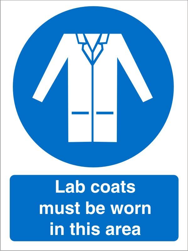 Mandatory Sign Lab Coats Must Be Worn in This Area Adhesive Plastic 20 x 15 cm