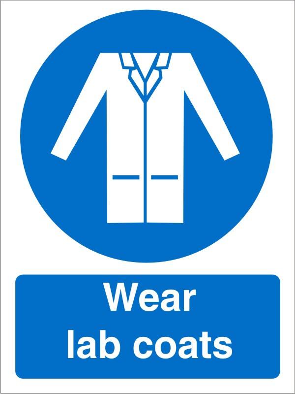 Mandatory Sign Wear Lab Coats Adhesive Plastic 20 x 15 cm