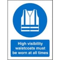 Mandatory Sign High Vis Waistcoats Worn At All Times Vinyl 20 x 15 cm