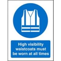 Mandatory Sign High Vis Waistcoats Worn At All Times Adhesive Vinyl 30 x 20 cm