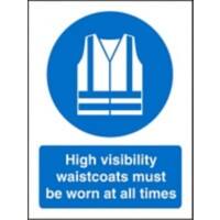 Mandatory Sign High Vis Waistcoats Worn At All Times Vinyl 30 x 20 cm