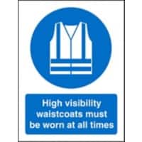 Mandatory Sign High Vis Waistcoats Worn At All Times Plastic Blue, White 30 x 20 cm