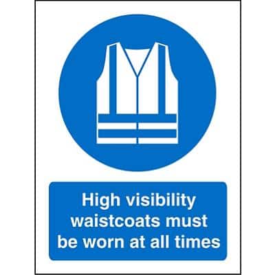 Mandatory Sign High Vis Waistcoats Worn At All Times Plastic Blue, White 30 x 20 cm