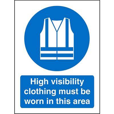 Mandatory Sign High Vis Clothing Must Be Worn Vinyl Assorted Blue, White 20 x 15 cm
