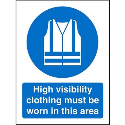Mandatory Sign High Vis Clothing Must Be Worn Self Adhesive Plastic 20 x 15 cm